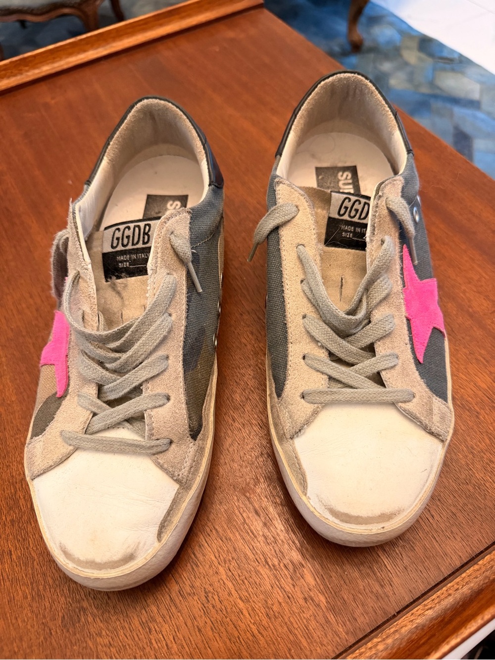 Golden Goose Grey Suede Sneakers with Pink Star Accent